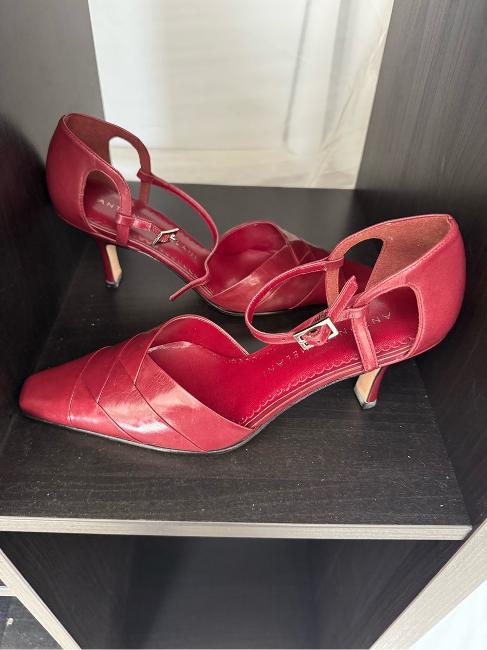 ANTONIO MELANI Red Pointed-Toe Ankle-Strap Pumps - Picture 3 of 4
